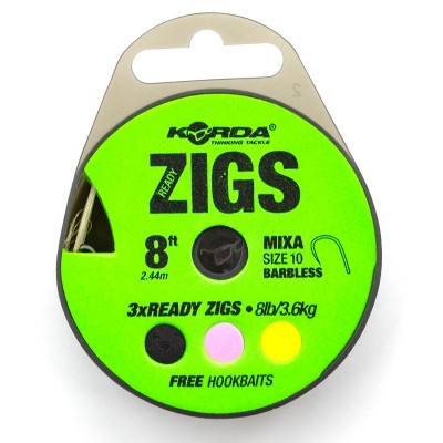 Поводок готовый Korda Ready Zigs Barbless 8' 240см №10 3шт безбородый