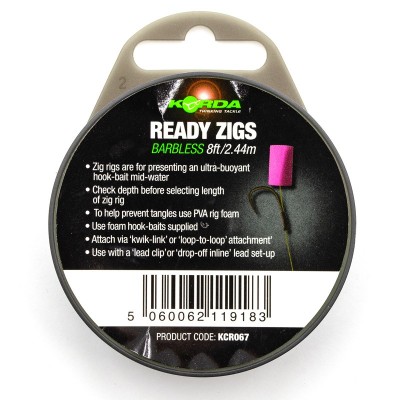 Поводок готовый Korda Ready Zigs Barbless 8' 240см №10 3шт безбородый