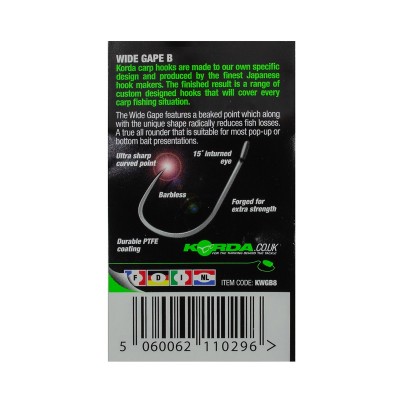 KORDA Крючок Wide Gape Barbless №8 без бородки 10шт (Уценка)