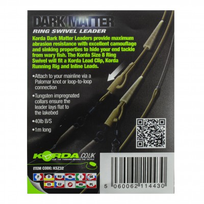 Готовый монтаж Korda Dark Matter Leader Size 8 Ring Swivel Clay Brown 40lb 1м