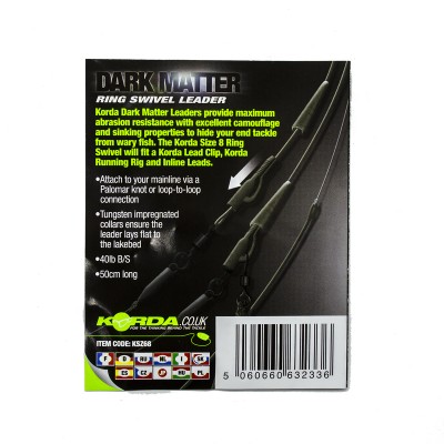 Готовый монтаж Korda Dark Matter Leader # 8 Ring Swivel 50 cm Weed 40 lb