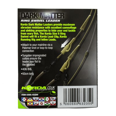 Готовый монтаж Korda Dark Matter Leader # 8 Ring Swivel 50 cm Gravel 40 lb