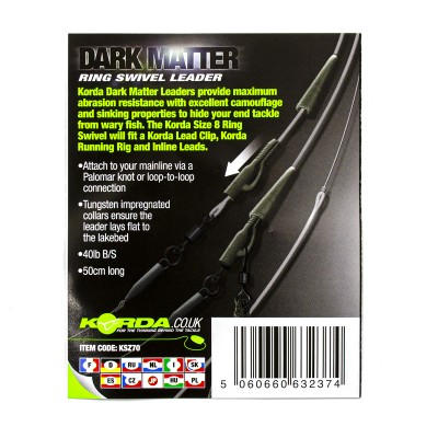 Готовый монтаж Korda Dark Matter Leader # 8 Ring Swivel 50 cm Clear 40 lb