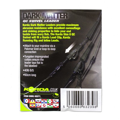 Готовый монтаж Korda Dark Matter Leader QC Swivel 50 cm Weed 40 lb