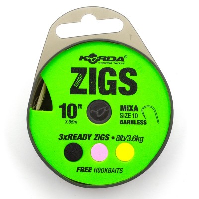 Поводок готовый Korda Ready Zigs Barbless 10' 300см №10 3шт безбородый