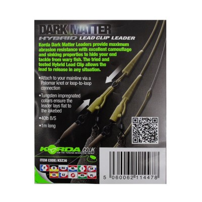 Готовый монтаж Korda Dark Matter Leader Hybrid Lead Clip Gravel Khaki 40lb 1м