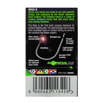 KORDA Крючок Mixa Barbless №8 без бородки
