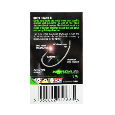 KORDA Крючок Kurv Shank Barbless №2 без бородки 10шт (Уценка)