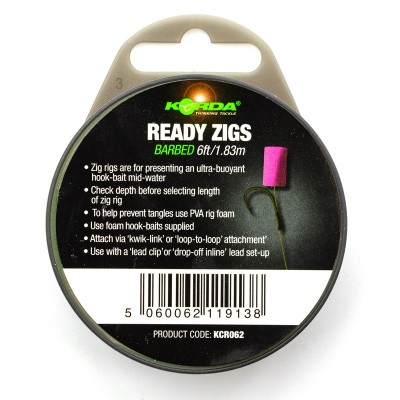 Поводок готовый Korda Ready Zigs 6' 180см №10 3шт