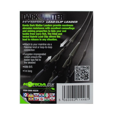 Готовый монтаж Korda Dark Matter Leader Hybrid Lead Clip Weedy Green 40lb 1м