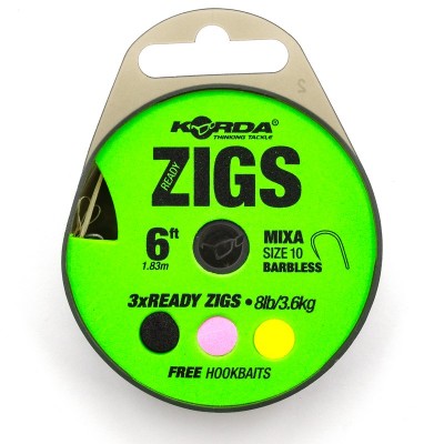 Поводок готовый Korda Ready Zigs Barbless 6' 180см №10 3шт безбородый