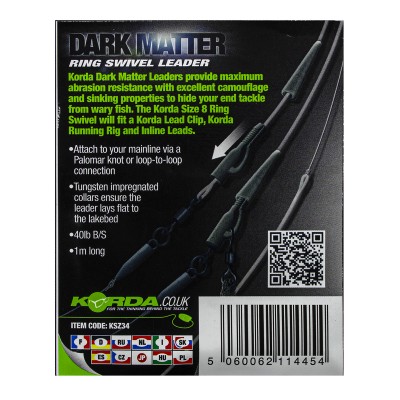 Готовый монтаж Korda Dark Matter Leader Size 8 Ring Swivel Clear 40lb 1м