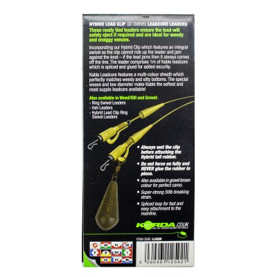 Готовый монтаж Korda Leadcore Leaders Hybrid Lead Clip QC Swivel Weed 1м