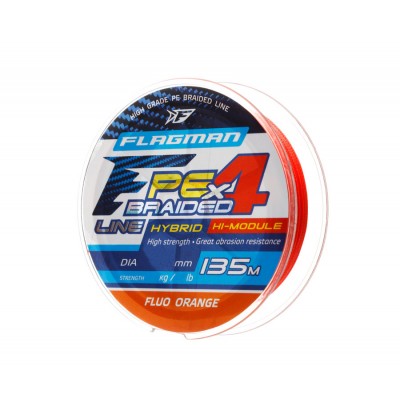 Шнур Flagman PE Hybrid F4 135m FluoOrange 0,14mm. 7,7кг/17lb