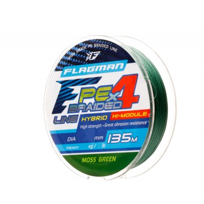 Шнур Flagman PE Hybrid F4 135m MossGreen 0,14mm. 7,7кг/17lb