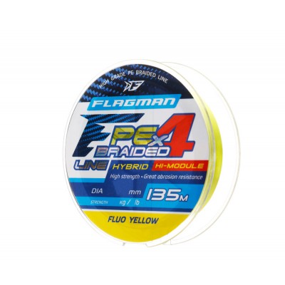 FLAGMAN Шнур PE Hybrid F4 135м FluoYellow 0.08мм 3.6кг 8lb