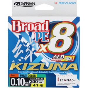 OWNER Шнур Kizuna X8 Broad PE multi color 10м 300м 0,1мм 4,1кг