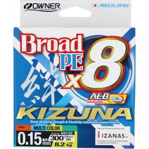 OWNER Шнур Kizuna X8 Broad PE multi color 10м 300м 0,15мм 8,2кг