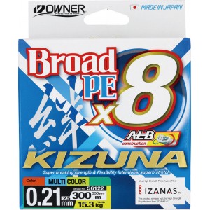 OWNER Шнур Kizuna X8 Broad PE multi color 10м 300м 0,21мм 15,3кг