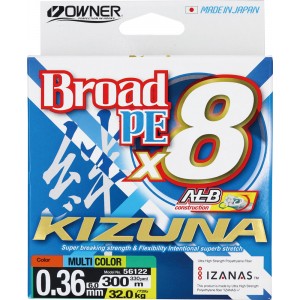 OWNER Шнур Kizuna X8 Broad PE multi color 10м 300м 0,36мм 32кг