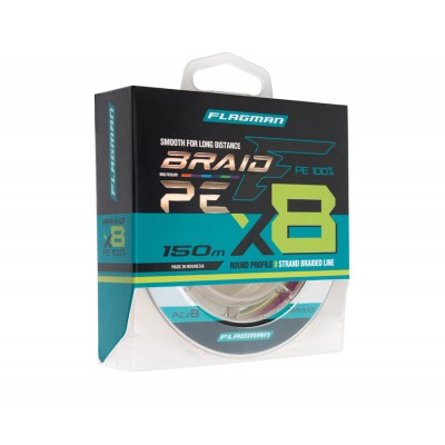 FLAGMAN Шнур спиннинговый Braid PE X8 150м Multi Color 0.148мм 9кг 20lb
