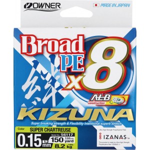 OWNER Шнур Kizuna X8 Broad PE chartreuse 135м 0,15мм 8,2кг