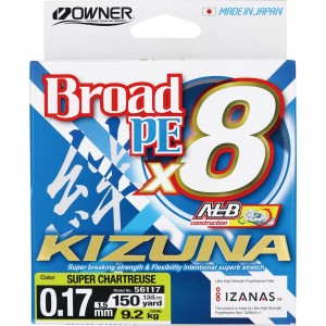 OWNER Шнур Kizuna X8 Broad PE chartreuse 135м 0,17мм 9,2кг