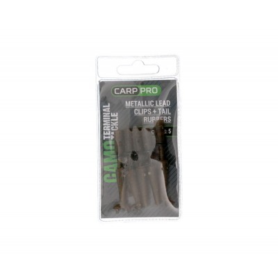 CARP PRO Клипса безопасная Metallic Lead Clips+Tail Rubbers Camo c фиксатором 5шт