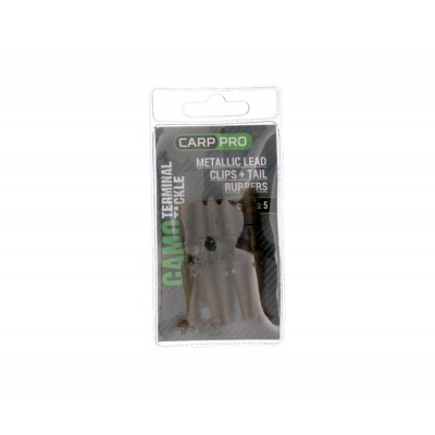 Безопасная клипса c фиксатором Carp Pro Metallic Lead Clips + Tail Rubbers Camo