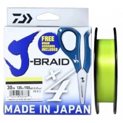 DAIWA Шнур J-Braid x4 135м Yellow 0.10мм 2.6кг W/SC