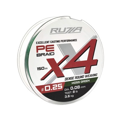 RUZZA Шнур X4 150м Moss Green 0,08мм 3,6кг/8lb
