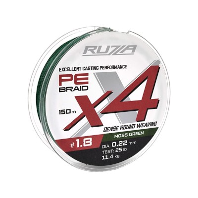RUZZA Шнур X4 150м Moss Green 0,22мм 11,4кг/25lb