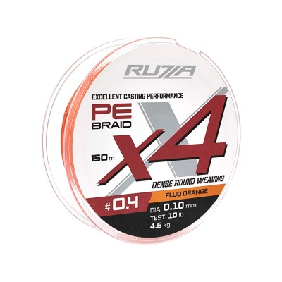 RUZZA Шнур X4 150м Fluo Orange 0,10мм 4,6кг/10lb