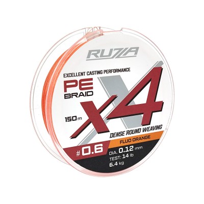 RUZZA Шнур X4 150м Fluo Orange 0,12мм 6,4кг/14lb