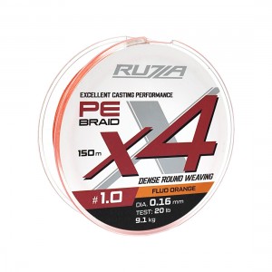 RUZZA Шнур X4 150м Fluo Orange 0,16мм 9,1кг/20lb