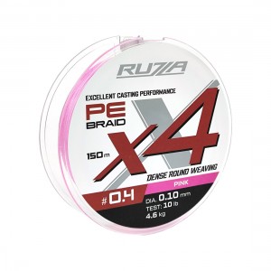RUZZA Шнур X4 150м Pink 0,10мм 4,6кг/10lb