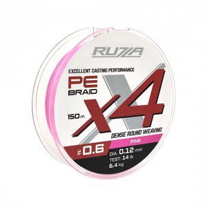 RUZZA Шнур X4 150м Pink 0,12мм 6,4кг/14lb