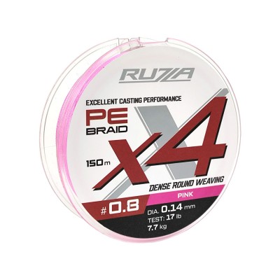 RUZZA Шнур X4 150м Pink 0,14мм 7,7кг/17lb
