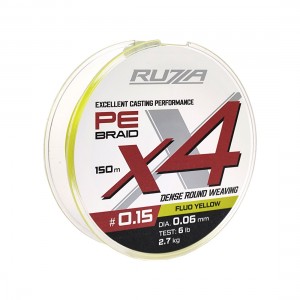 RUZZA Шнур X4 150м Fluo Yellow 0,06мм 2,7кг/6lb