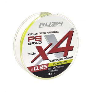 RUZZA Шнур X4 150м Fluo Yellow 0,08мм 3,6кг/8lb