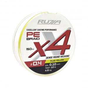 RUZZA Шнур X4 150м Fluo Yellow 0,10мм 4,6кг/10lb