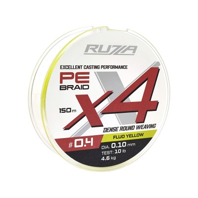RUZZA Шнур X4 150м Fluo Yellow 0,10мм 4,6кг/10lb