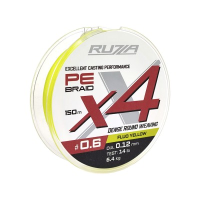 RUZZA Шнур X4 150м Fluo Yellow 0,12мм 6,4кг/14lb