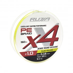 RUZZA Шнур X4 150м Fluo Yellow 0,16мм 9,1кг/20lb