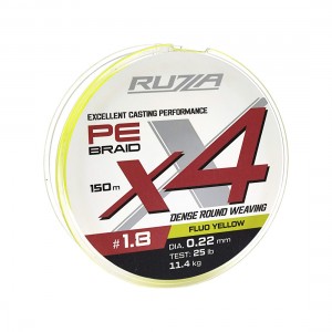 RUZZA Шнур X4 150м Fluo Yellow 0,22мм 11,4кг/25lb