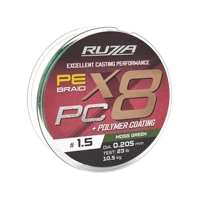 RUZZA Шнур X8 PC 150м Moss Green 0,205мм 10,5кг/23lb