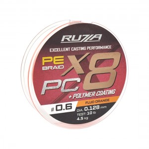 RUZZA Шнур X8 PC 150м Fluo Orange 0,128мм 4,5кг/10lb