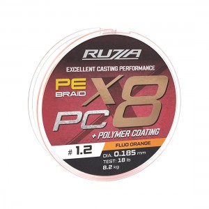RUZZA Шнур X8 PC 150м Fluo Orange 0,185мм 8,2кг/18lb