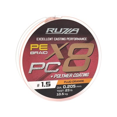 RUZZA Шнур X8 PC 150м Fluo Orange 0,205мм 10,5кг/23lb