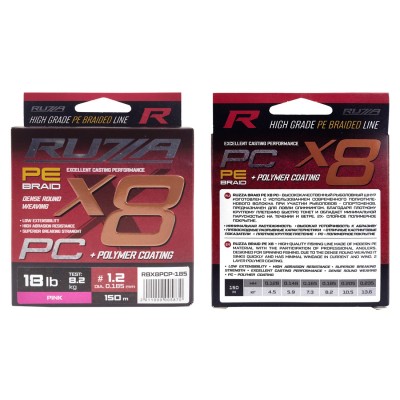 RUZZA Шнур X8 PC 150м Pink 0,185мм 8,2кг/18lb
